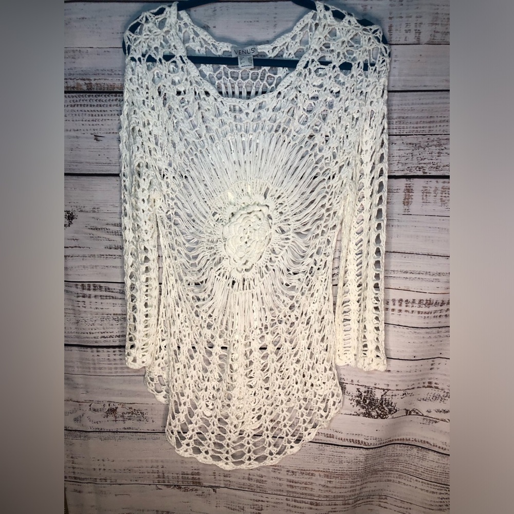 VENUS White Crochet Swim Coverup NWOT size S/M ☀️🔥☀️ - Picture 3 of 14